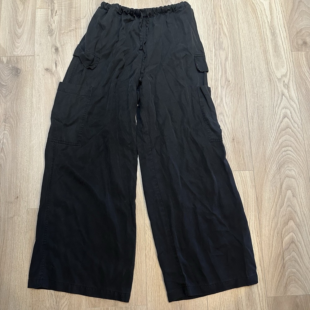 Reformation Cargo Pants Sz M Black Tencel Pull On Wide Leg Drawstring Jackson